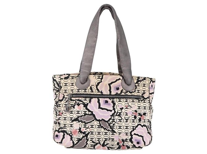 CHANEL Tote Bag Canvas Leather Beige Silver CC Auth 155092 Silvery - view 13