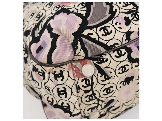 CHANEL Tote Bag Canvas Leather Beige Silver CC Auth 155092 Silvery - view 14
