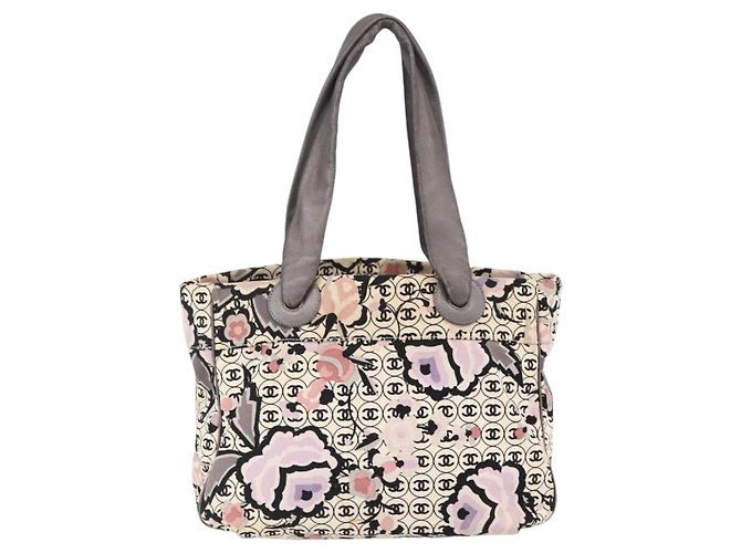 CHANEL Tote Bag Canvas Leather Beige Silver CC Auth 155092 Silvery - view 2