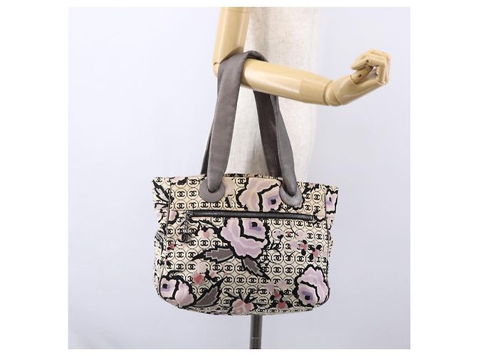 CHANEL Tote Bag Canvas Leather Beige Silver CC Auth 155092 Silvery - view 21