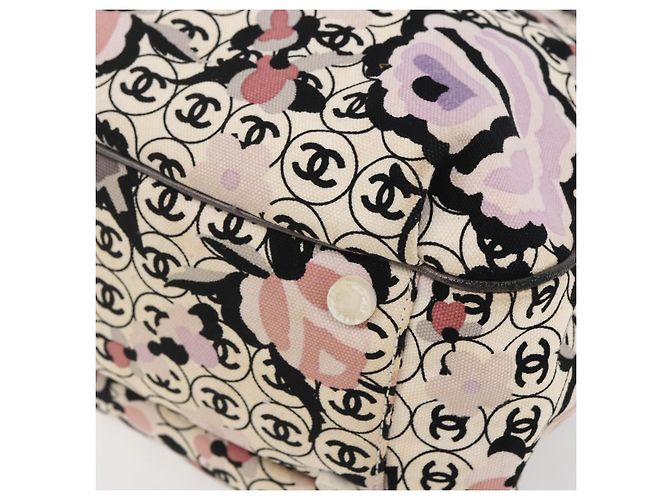 CHANEL Tote Bag Canvas Leather Beige Silver CC Auth 155092 Silvery - view 9