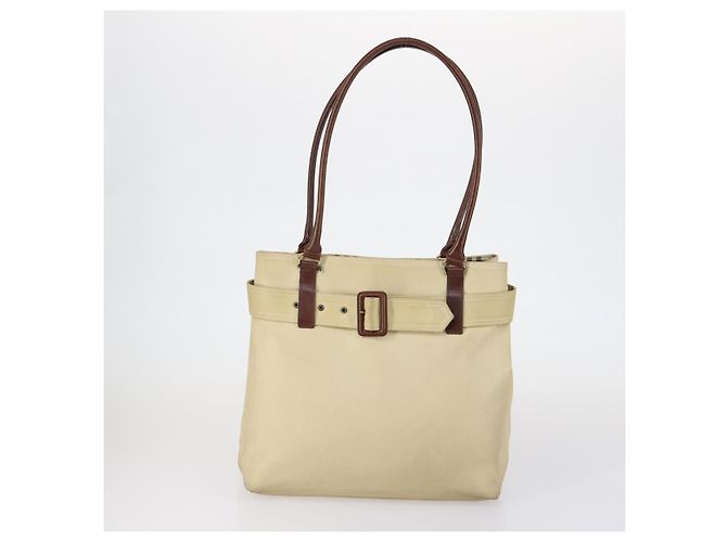 Borsa a Spalla in Pelle e Tela Burberry 2 Pezzi Beige Marrone Auth bs31058 - vista 2