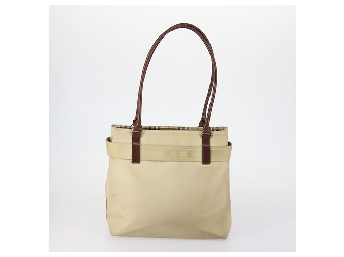 Borsa a Spalla in Pelle e Tela Burberry 2 Pezzi Beige Marrone Auth bs31058 - vista 3