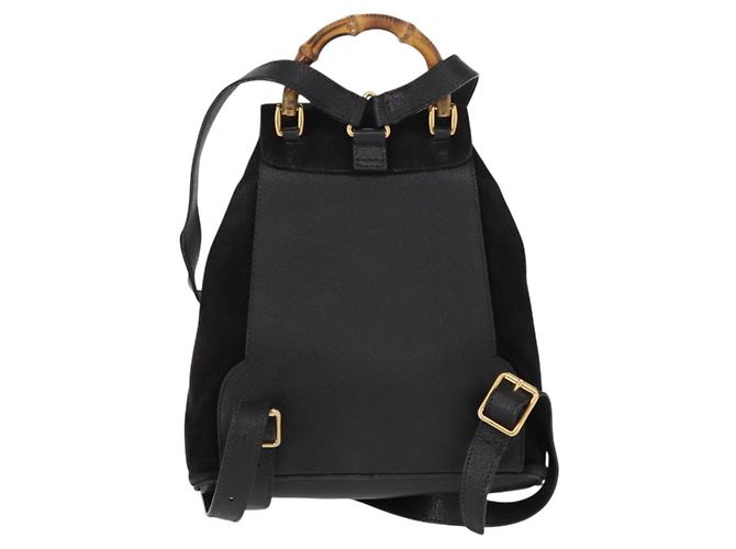 Zaino in Pelle Suede Gucci Bamboo Nero Oro 003 1705 0030 Auth BA7789 - vista 2
