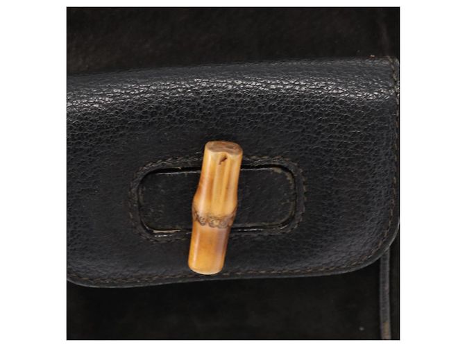 Zaino in Pelle Suede Gucci Bamboo Nero Oro 003 1705 0030 Auth BA7789 - vista 22
