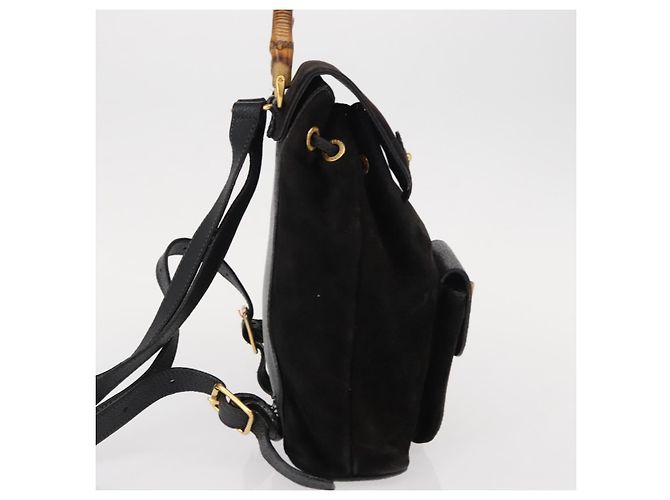 Zaino in Pelle Suede Gucci Bamboo Nero Oro 003 1705 0030 Auth BA7789 - vista 4