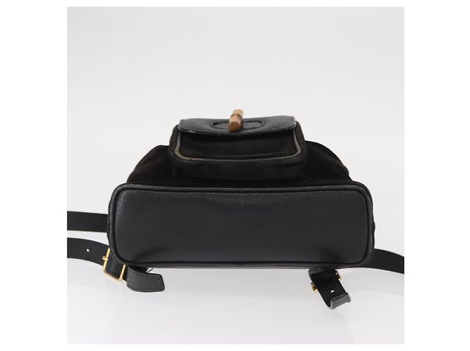 Zaino in Pelle Suede Gucci Bamboo Nero Oro 003 1705 0030 Auth BA7789 - vista 5