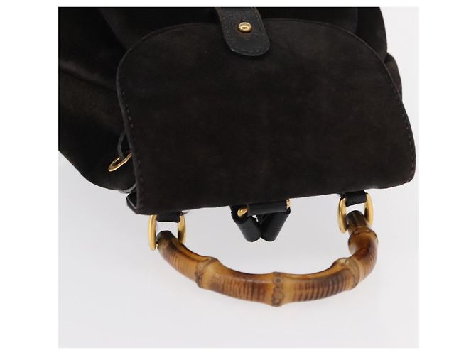 Zaino in Pelle Suede Gucci Bamboo Nero Oro 003 1705 0030 Auth BA7789 - vista 6