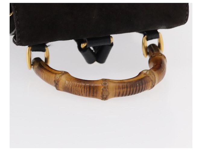 Zaino in Pelle Suede Gucci Bamboo Nero Oro 003 1705 0030 Auth BA7789 - vista 7