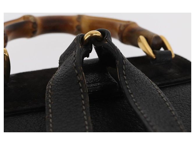 Zaino in Pelle Suede Gucci Bamboo Nero Oro 003 1705 0030 Auth BA7789 - vista 8