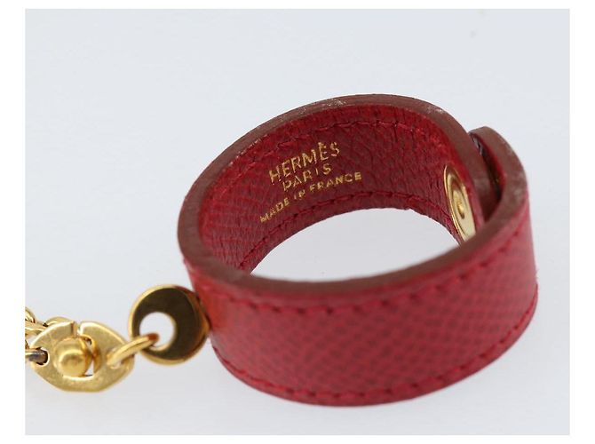 Hermès HERMES Handschuhhalter Charm Leder Rot Gold Auth ar13845 Golden - Ansicht 7