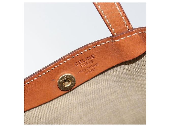 Céline Borsa a mano in tela Macadam CELINE in pelle PVC marrone oro Auth 152276 D'oro - vista 12