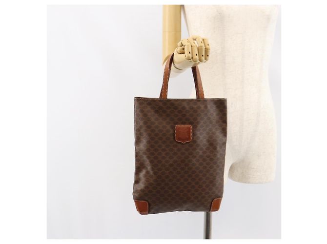 Céline Borsa a mano in tela Macadam CELINE in pelle PVC marrone oro Auth 152276 D'oro - vista 19