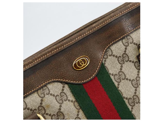 Borsa tote Gucci GG Supreme Web Sherry Line in PVC beige e oro 010 378 Auth 154418 D'oro - vista 17