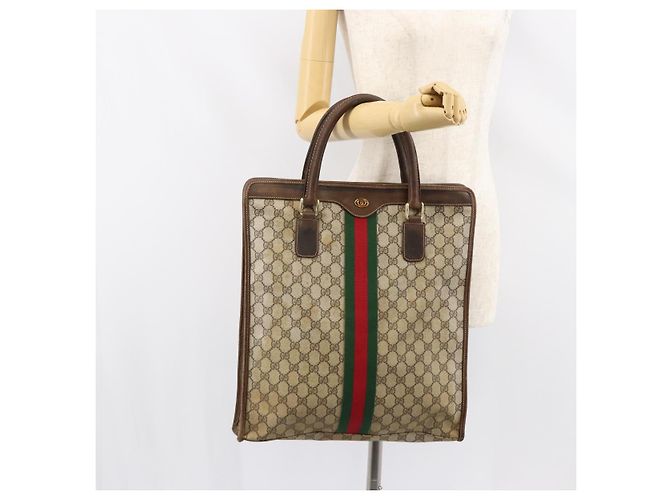 Borsa tote Gucci GG Supreme Web Sherry Line in PVC beige e oro 010 378 Auth 154418 D'oro - vista 23