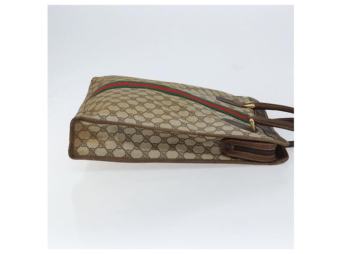 Borsa tote Gucci GG Supreme Web Sherry Line in PVC beige e oro 010 378 Auth 154418 D'oro - vista 3