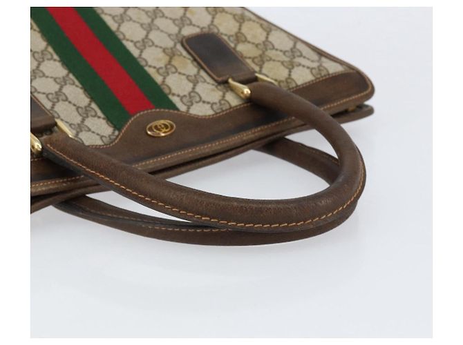 Borsa tote Gucci GG Supreme Web Sherry Line in PVC beige e oro 010 378 Auth 154418 D'oro - vista 7