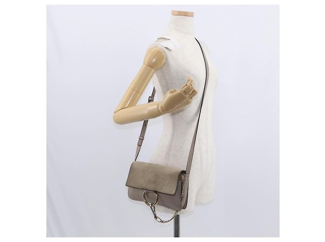 Chloé Borsa a Spalla Chloe Fay in Pelle Scamosciata Beige Oro Auth gh1321 D'oro - vista 24