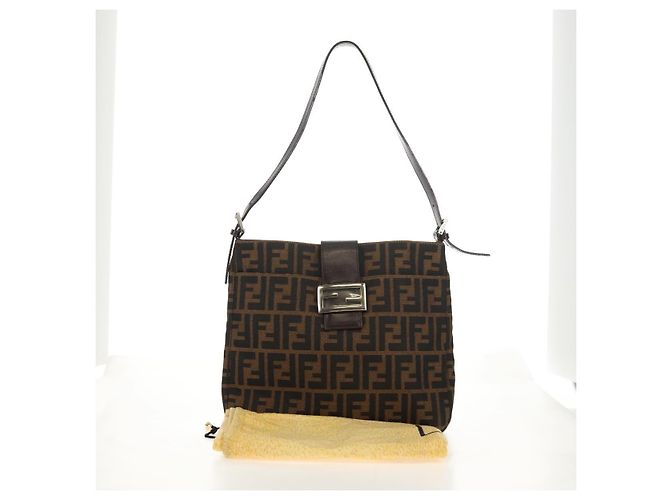 Borsa a spalla Mamma Baguette in tela Zucca FENDI nera e marrone Auth 153620SAV Nero - vista 12