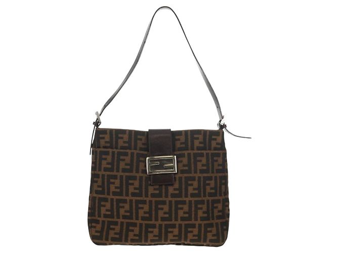 Borsa a spalla Mamma Baguette in tela Zucca FENDI nera e marrone Auth 153620SAV Nero - vista 13