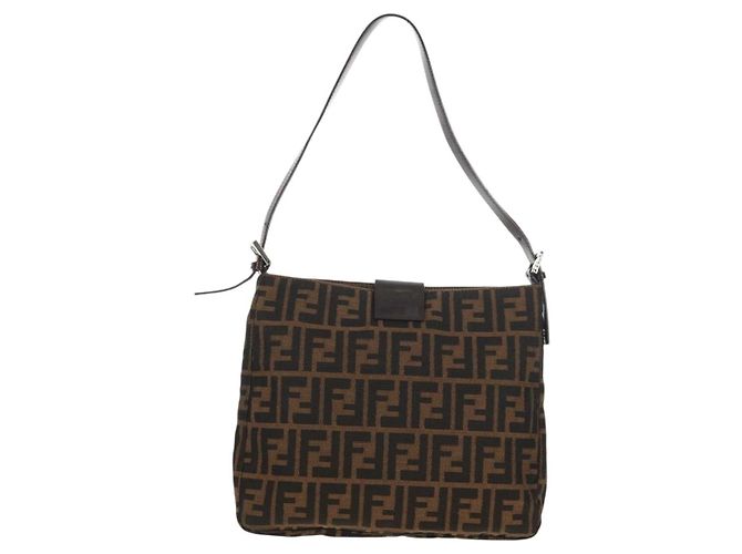 Borsa a spalla Mamma Baguette in tela Zucca FENDI nera e marrone Auth 153620SAV Nero - vista 2