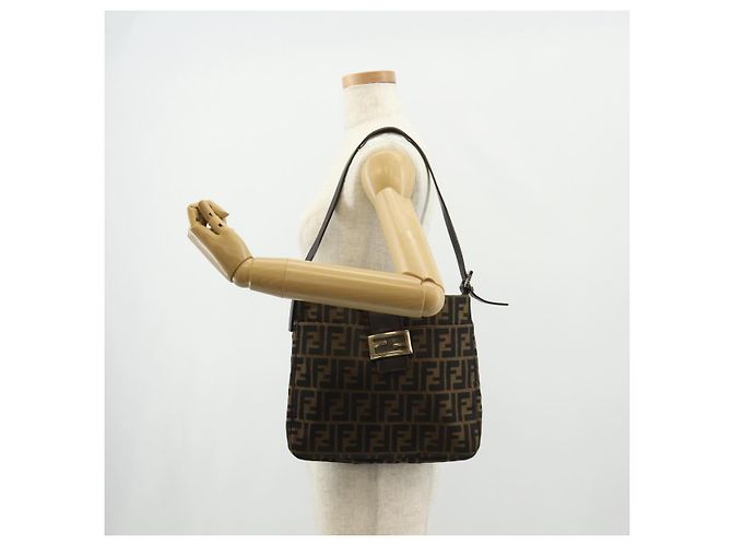 Borsa a spalla Mamma Baguette in tela Zucca FENDI nera e marrone Auth 153620SAV Nero - vista 27