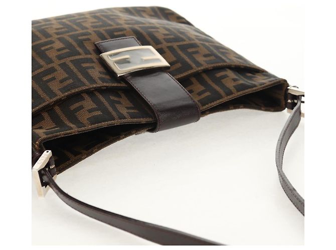 Borsa a spalla Mamma Baguette in tela Zucca FENDI nera e marrone Auth 153620SAV Nero - vista 6