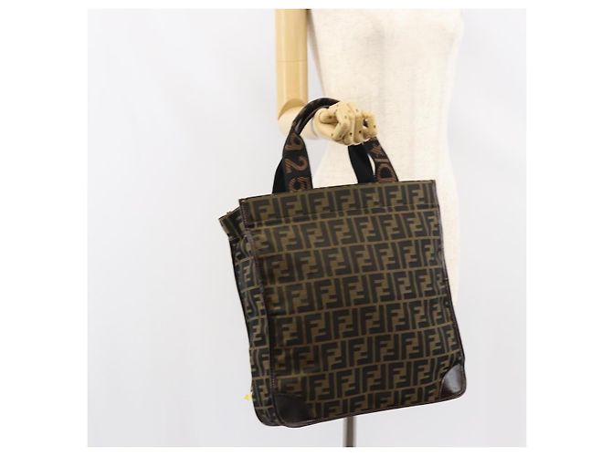 FENDI Zucca Canvas Tote Bag Schwarz Braun Auth gh1447 - Ansicht 20