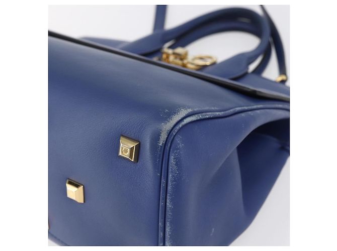 Borsa a mano in pelle Gancini Salvatore Ferragamo 2 in 1 Blu Oro Auth 150875 - vista 12