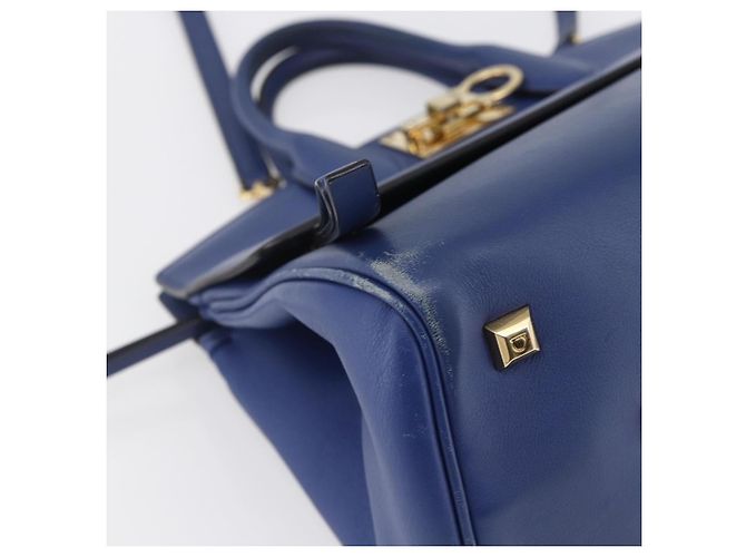 Borsa a mano in pelle Gancini Salvatore Ferragamo 2 in 1 Blu Oro Auth 150875 - vista 13