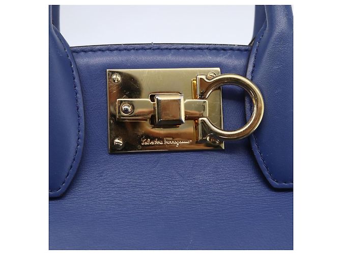 Borsa a mano in pelle Gancini Salvatore Ferragamo 2 in 1 Blu Oro Auth 150875 - vista 16