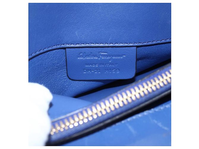 Borsa a mano in pelle Gancini Salvatore Ferragamo 2 in 1 Blu Oro Auth 150875 - vista 23