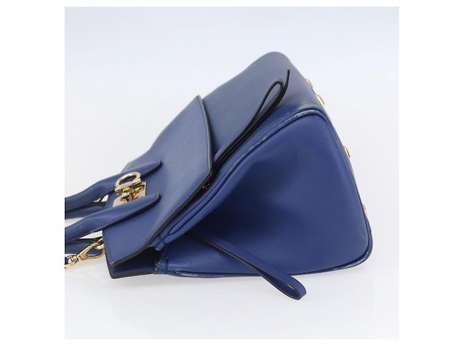 Borsa a mano in pelle Gancini Salvatore Ferragamo 2 in 1 Blu Oro Auth 150875 - vista 4