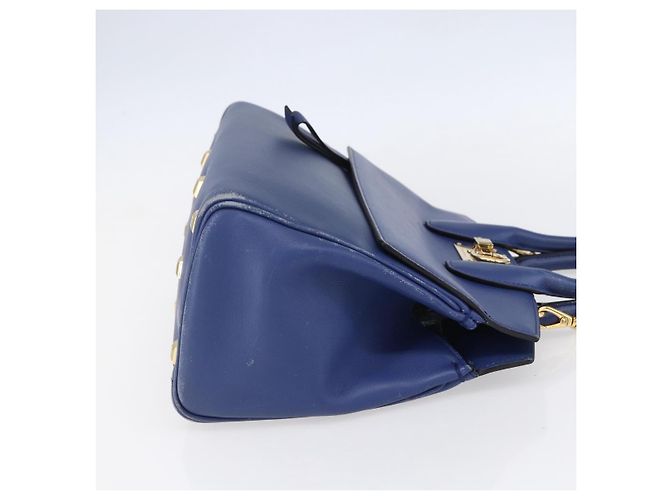 Borsa a mano in pelle Gancini Salvatore Ferragamo 2 in 1 Blu Oro Auth 150875 - vista 5