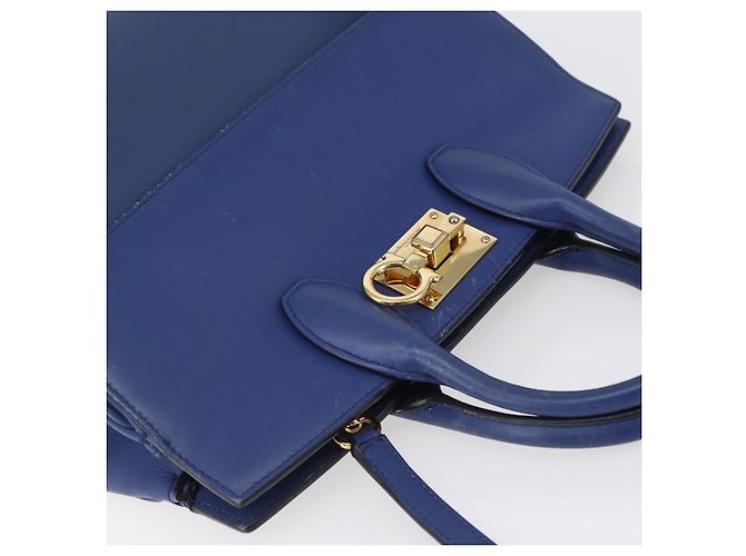 Borsa a mano in pelle Gancini Salvatore Ferragamo 2 in 1 Blu Oro Auth 150875 - vista 6