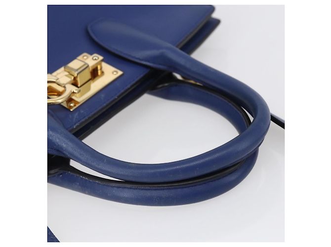 Borsa a mano in pelle Gancini Salvatore Ferragamo 2 in 1 Blu Oro Auth 150875 - vista 7