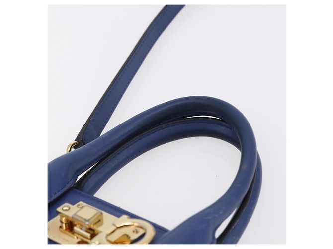 Borsa a mano in pelle Gancini Salvatore Ferragamo 2 in 1 Blu Oro Auth 150875 - vista 8