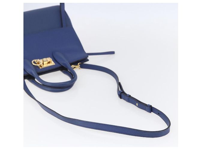 Borsa a mano in pelle Gancini Salvatore Ferragamo 2 in 1 Blu Oro Auth 150875 - vista 9