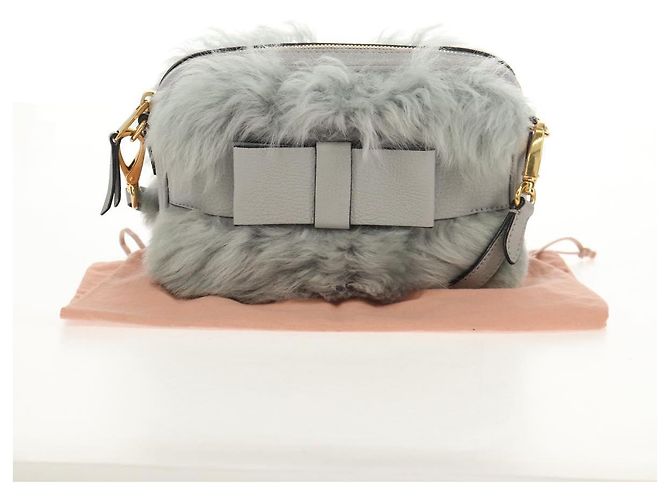 Borsa a Spalla Miu Miu in Pelliccia Grigia Oro Auth 134337V Marrone D'oro - vista 12