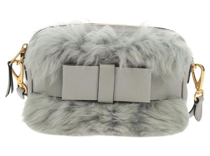 Borsa a Spalla Miu Miu in Pelliccia Grigia Oro Auth 134337V Marrone D'oro - vista 13
