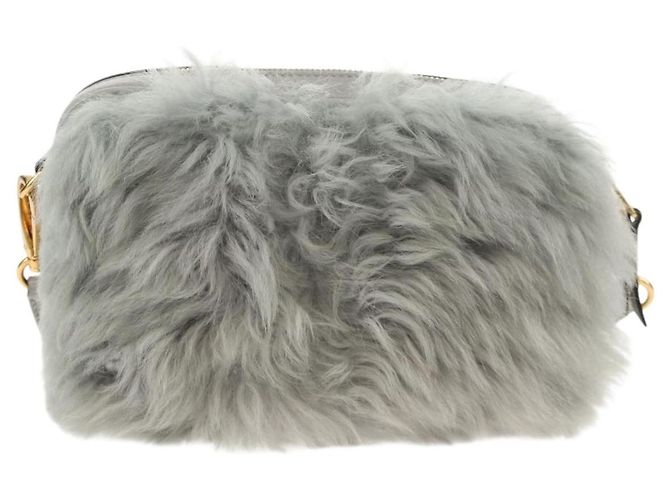 Borsa a Spalla Miu Miu in Pelliccia Grigia Oro Auth 134337V Marrone D'oro - vista 2