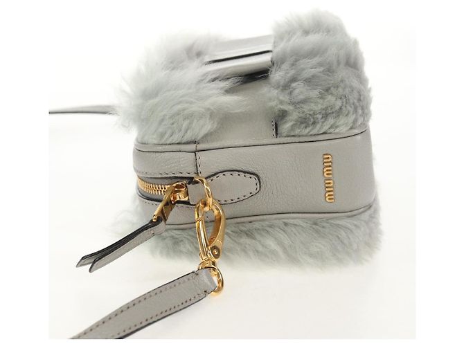 Borsa a Spalla Miu Miu in Pelliccia Grigia Oro Auth 134337V Marrone D'oro - vista 3