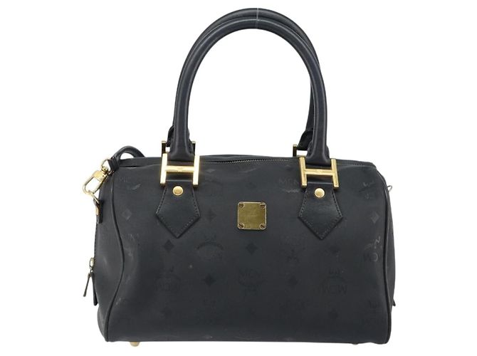 MCM Vicetos Logogram Borsa a Mano PVC 2in1 Nero Oro Auth 151262 D'oro - vista 2