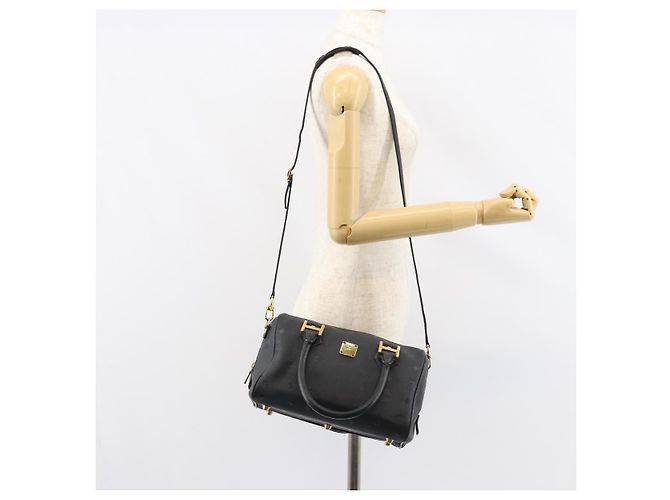 MCM Vicetos Logogram Borsa a Mano PVC 2in1 Nero Oro Auth 151262 D'oro - vista 23