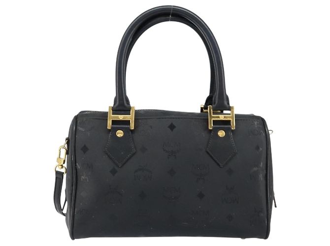 MCM Vicetos Logogram Borsa a Mano PVC 2in1 Nero Oro Auth 151262 D'oro - vista 3