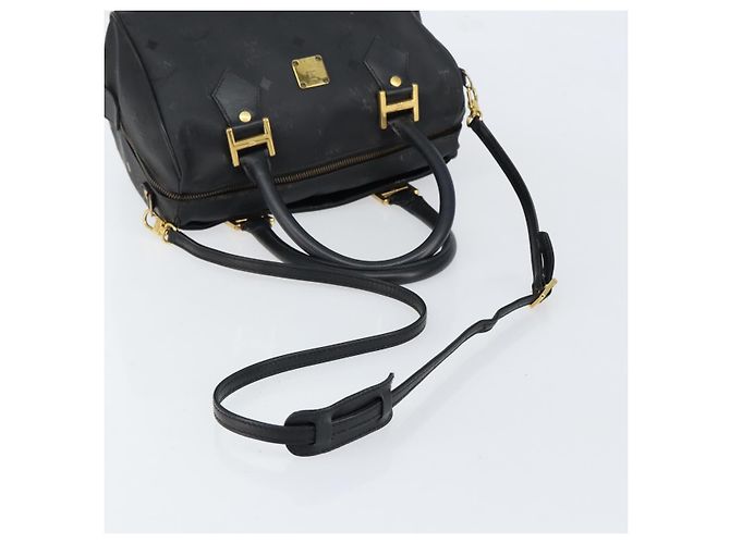 MCM Vicetos Logogram Borsa a Mano PVC 2in1 Nero Oro Auth 151262 D'oro - vista 9