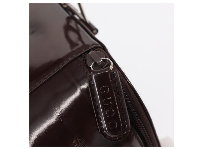 Pochette Vanity GUCCI Smalto Marrone Argento Auth am9751 - vista 15
