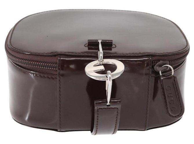 Pochette Vanity GUCCI Smalto Marrone Argento Auth am9751 - vista 3