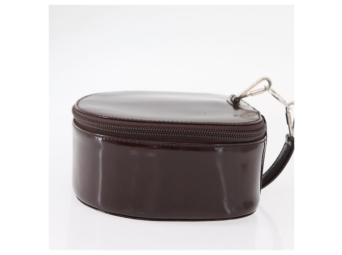 Pochette Vanity GUCCI Smalto Marrone Argento Auth am9751 - vista 4