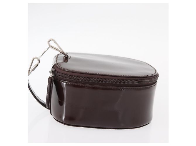 Pochette Vanity GUCCI Smalto Marrone Argento Auth am9751 - vista 5